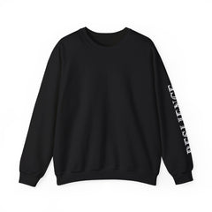 White Minimal Crewneck Sweatshirt — Subtle Sleeve Text Casual Pullover