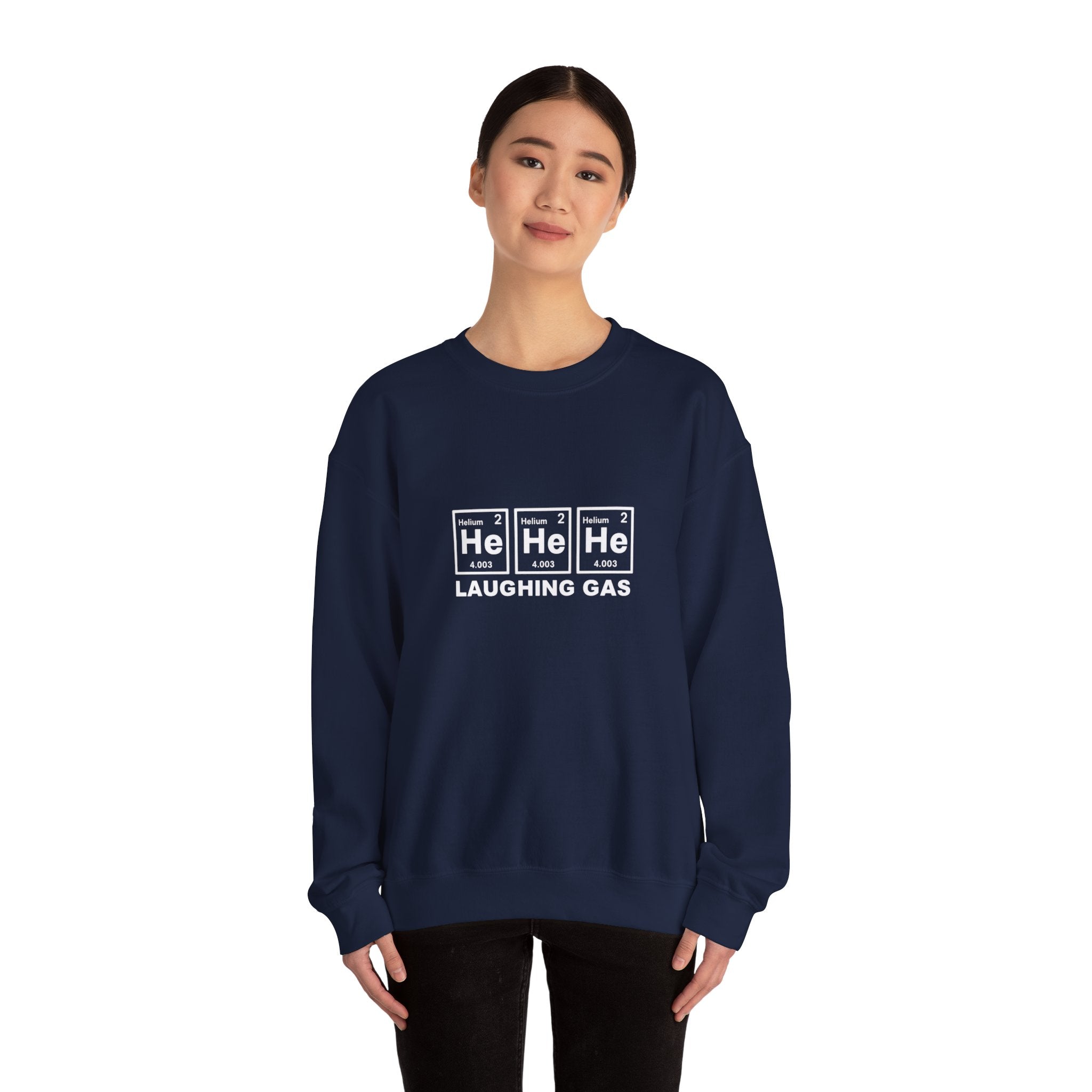 Laughing Gas Crewneck Sweatshirt — He He He Chemical Element Design