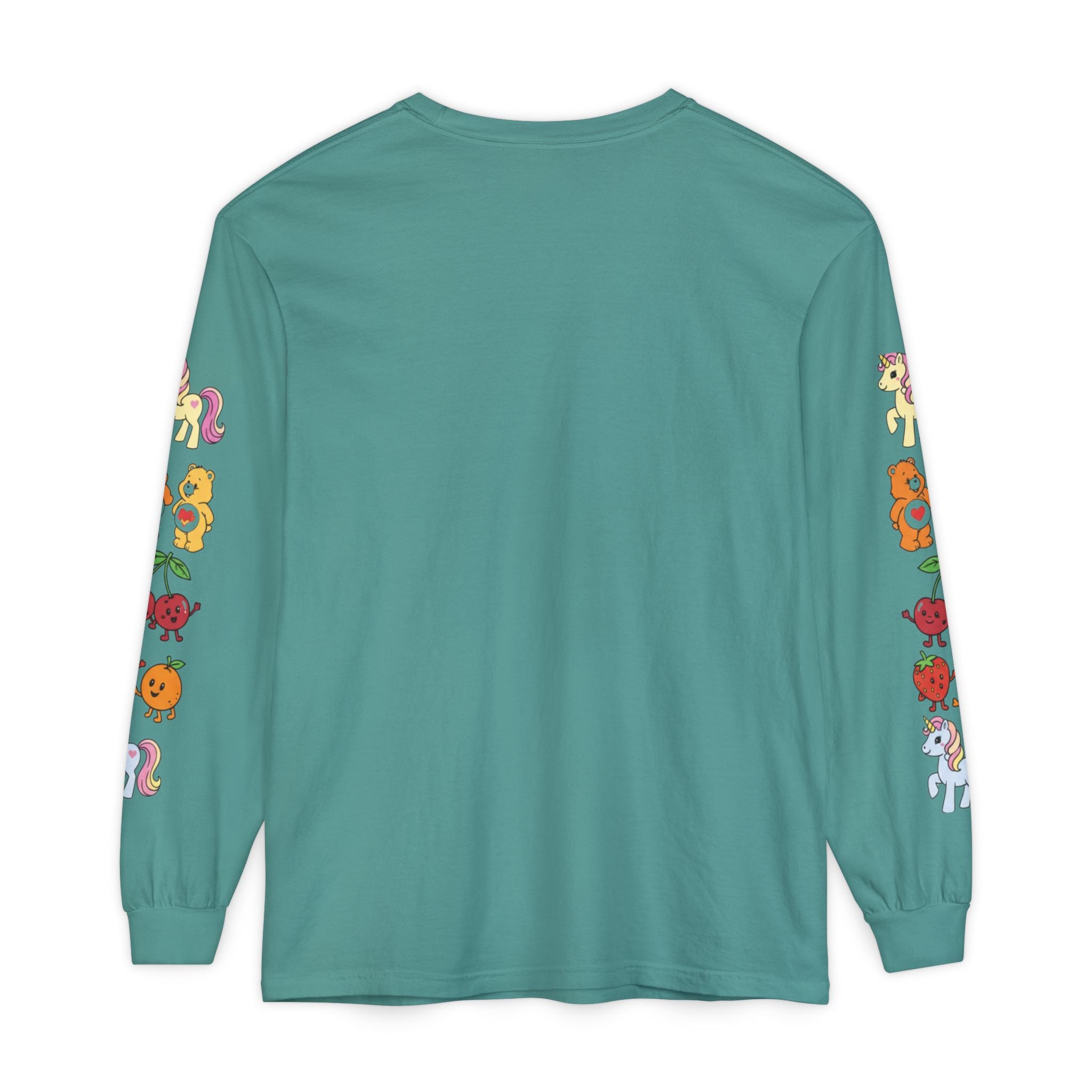 Long Sleeve T‑Shirt — Retro Cute Fruit & Pony Sleeve Print