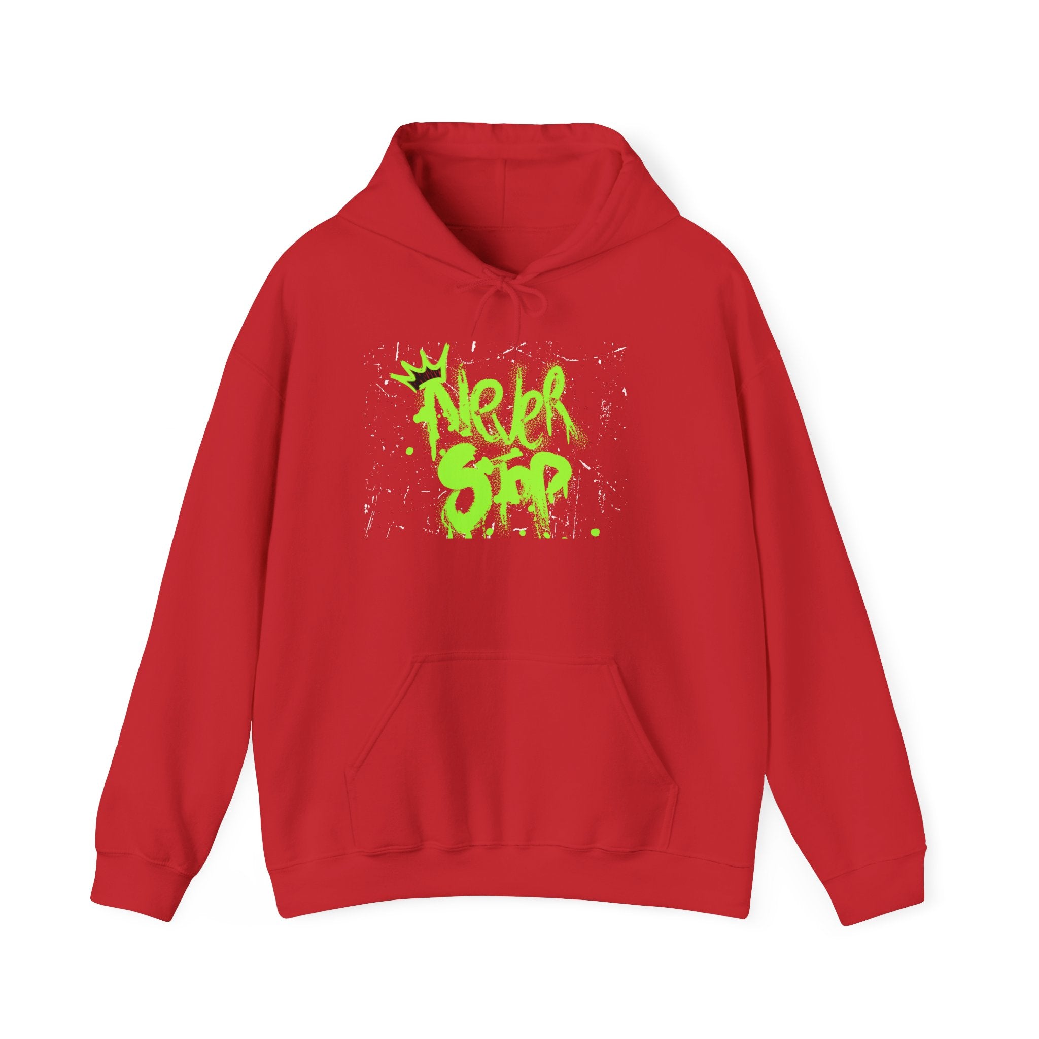 'Never Stop' Graffiti Hoodie - Neon Green Streetwear Pullover