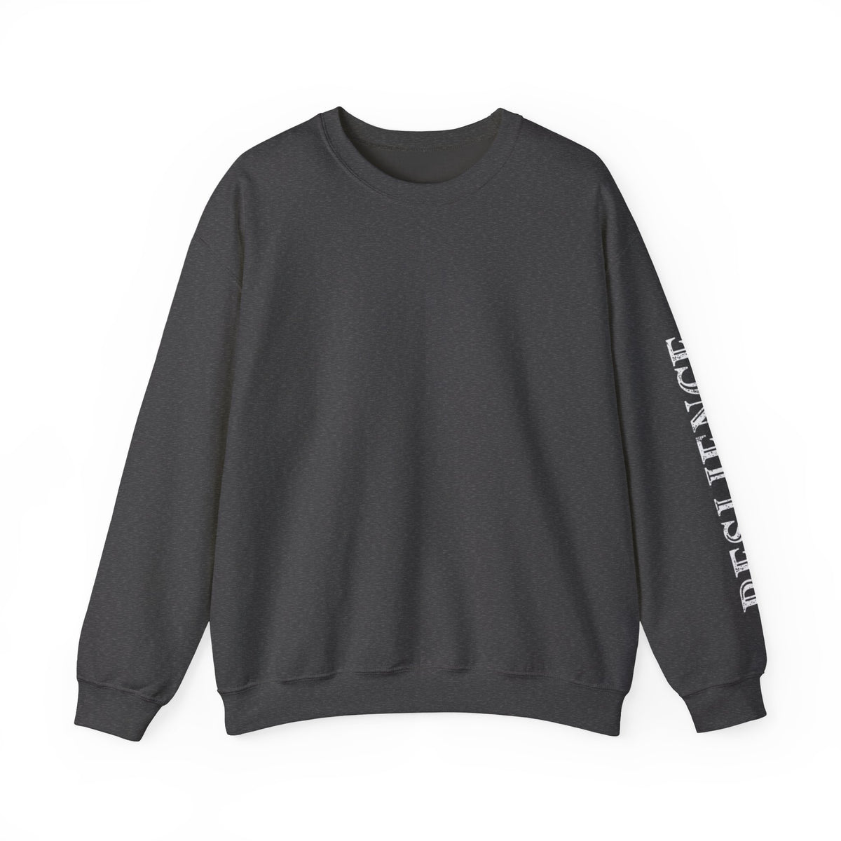 White Minimal Crewneck Sweatshirt — Subtle Sleeve Text Casual Pullover