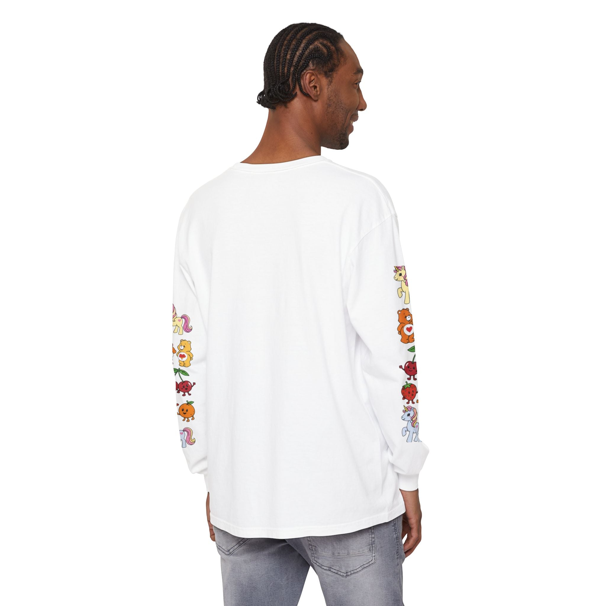 Long Sleeve T‑Shirt — Retro Cute Fruit & Pony Sleeve Print