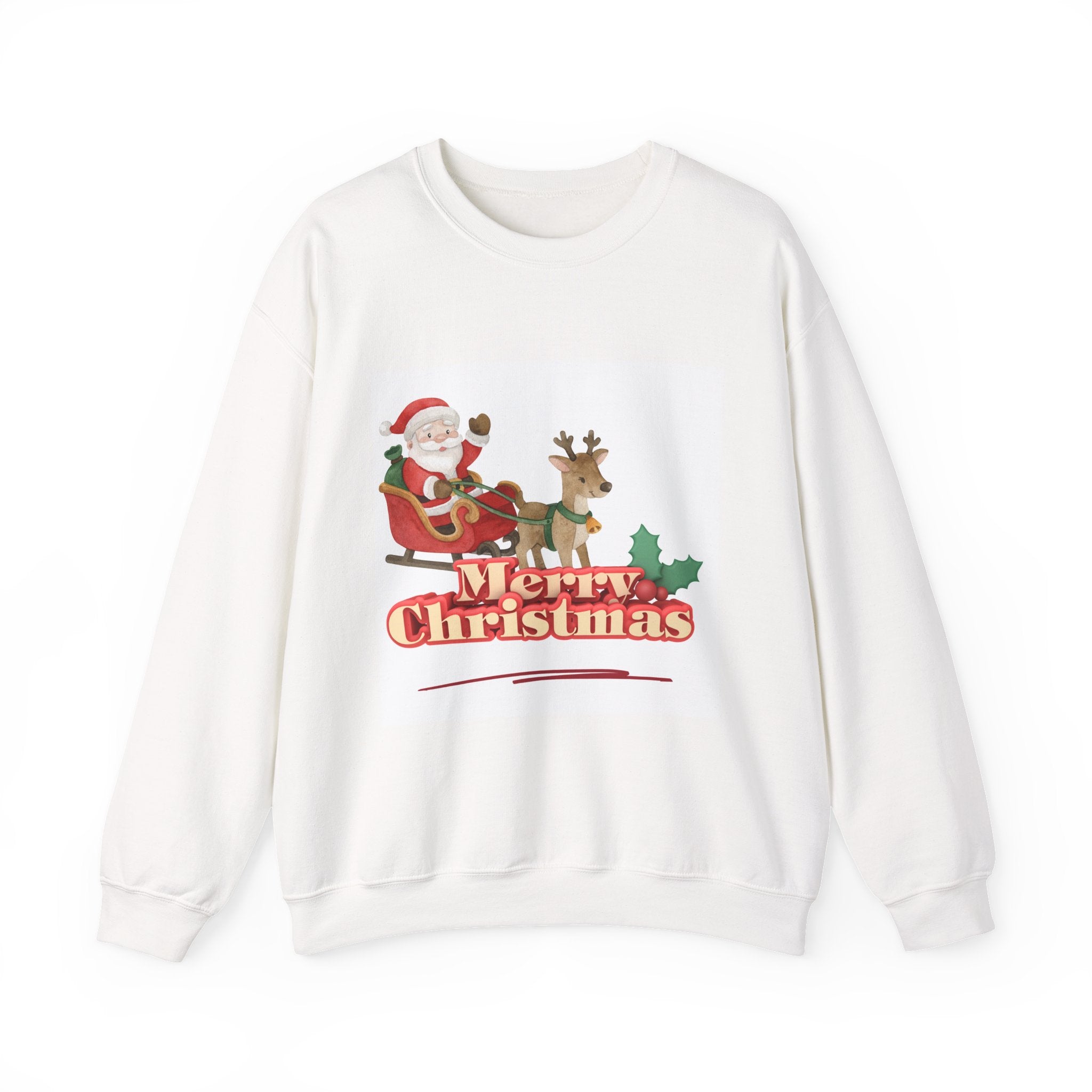 Christmas Crewneck Sweatshirt – 'Merry Christmas' Santa & Reindeer Holiday Sweater