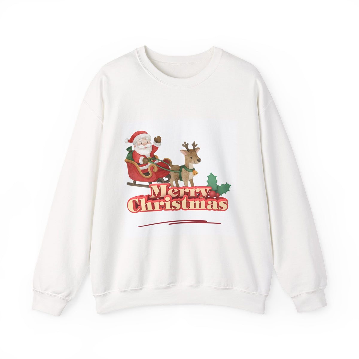 Christmas Crewneck Sweatshirt – 'Merry Christmas' Santa & Reindeer Holiday Sweater