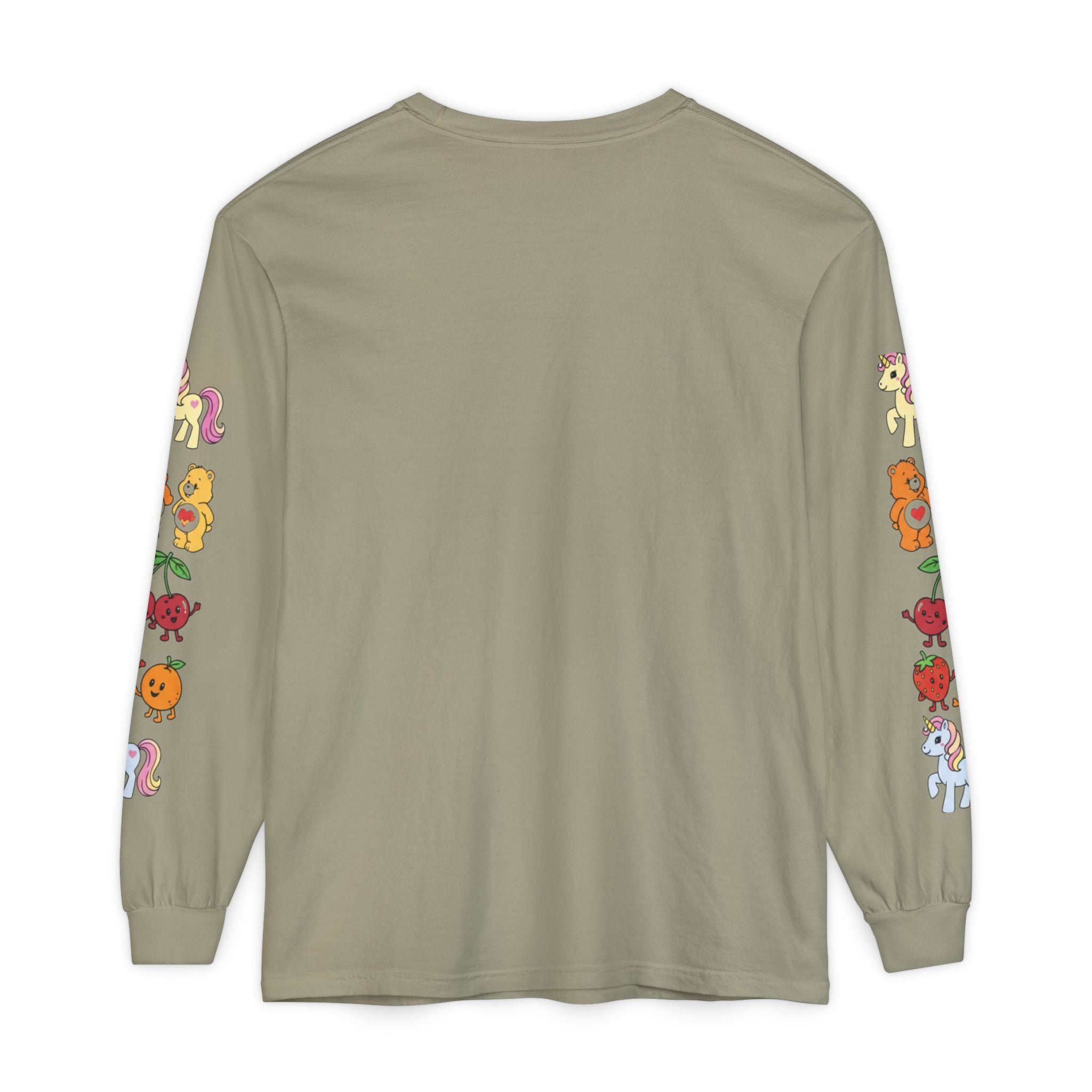 Long Sleeve T‑Shirt — Retro Cute Fruit & Pony Sleeve Print