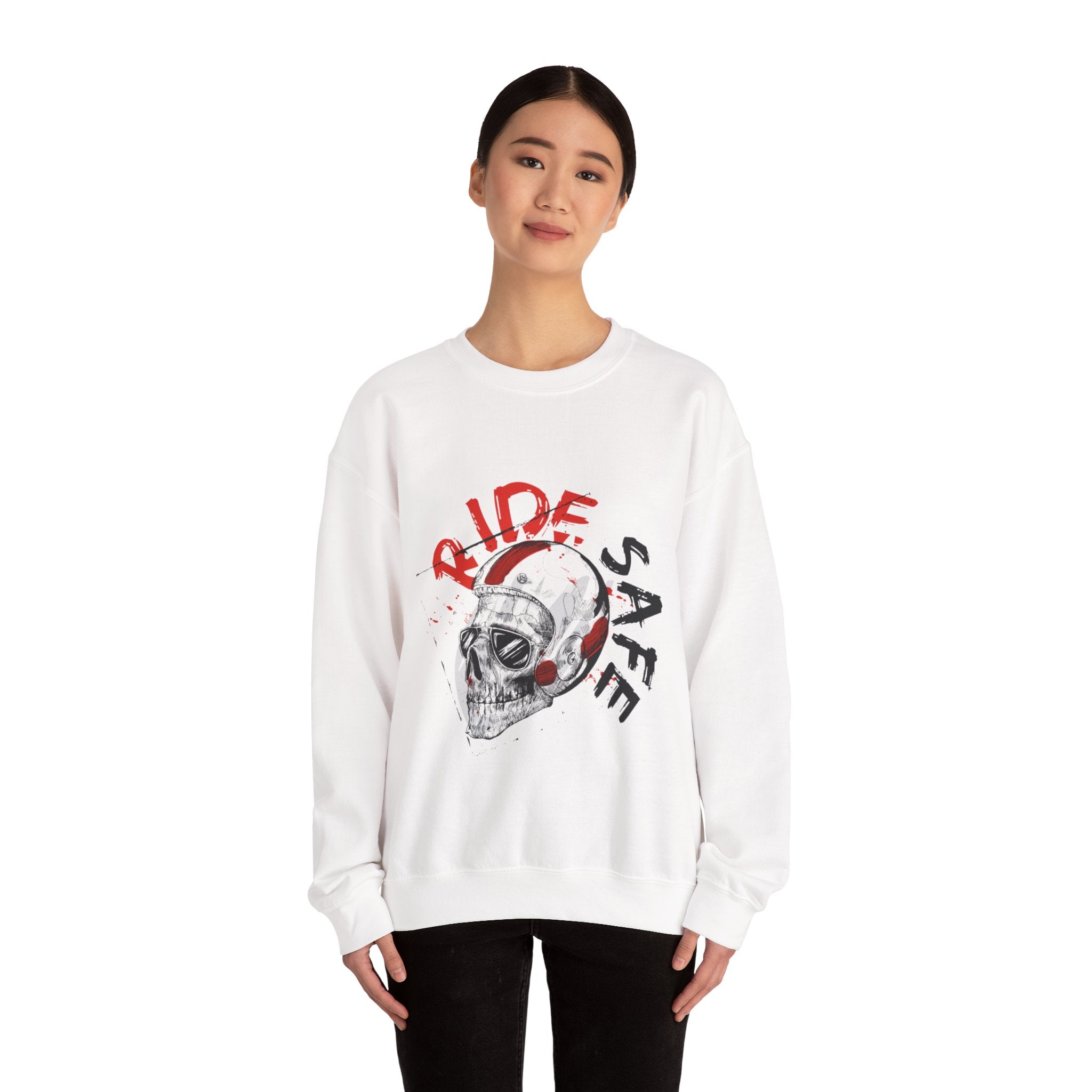 Ride Safe Skull Sweatshirt – Motorcycle Helmet Graphic Crewneck
