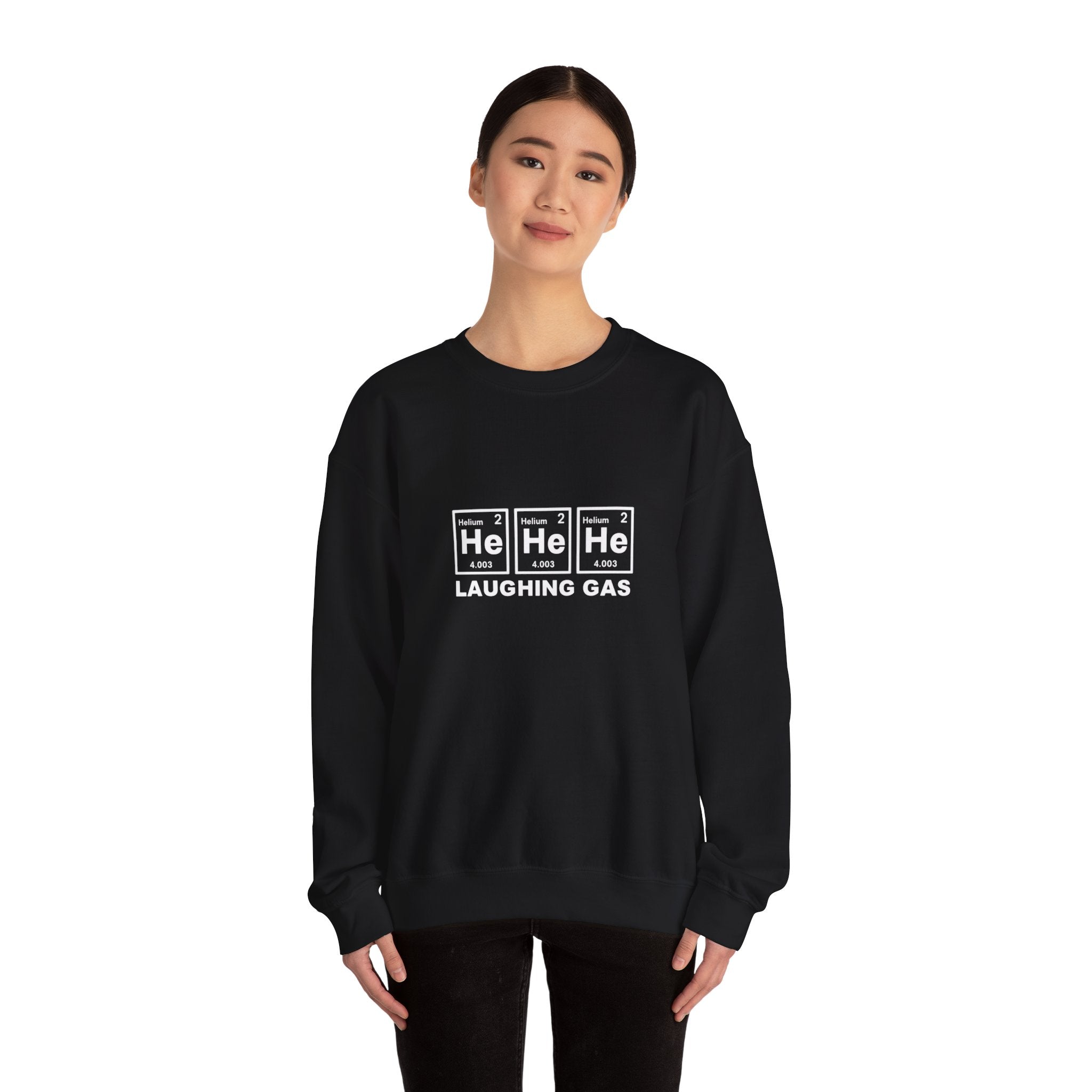Laughing Gas Crewneck Sweatshirt — He He He Chemical Element Design