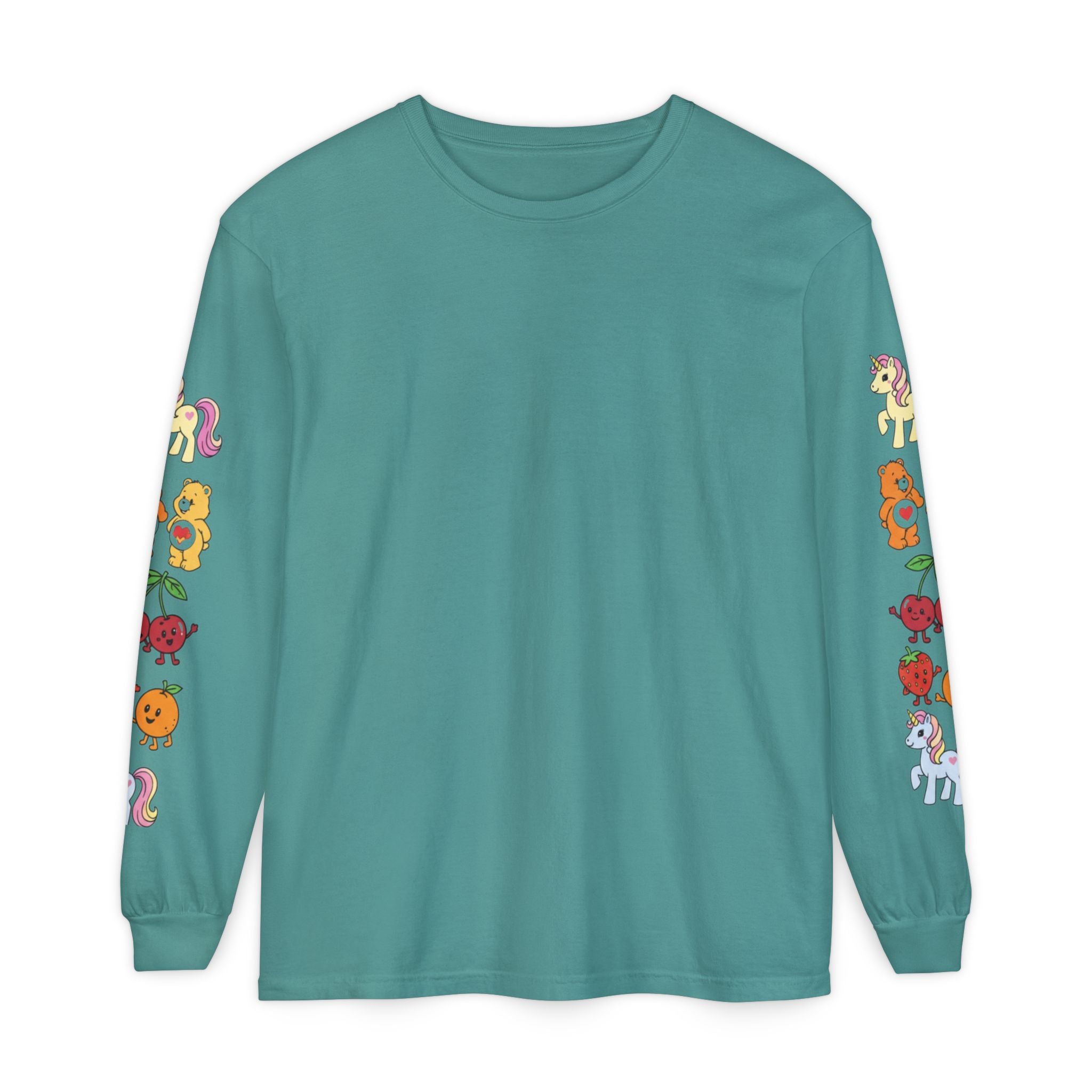 Long Sleeve T‑Shirt — Retro Cute Fruit & Pony Sleeve Print