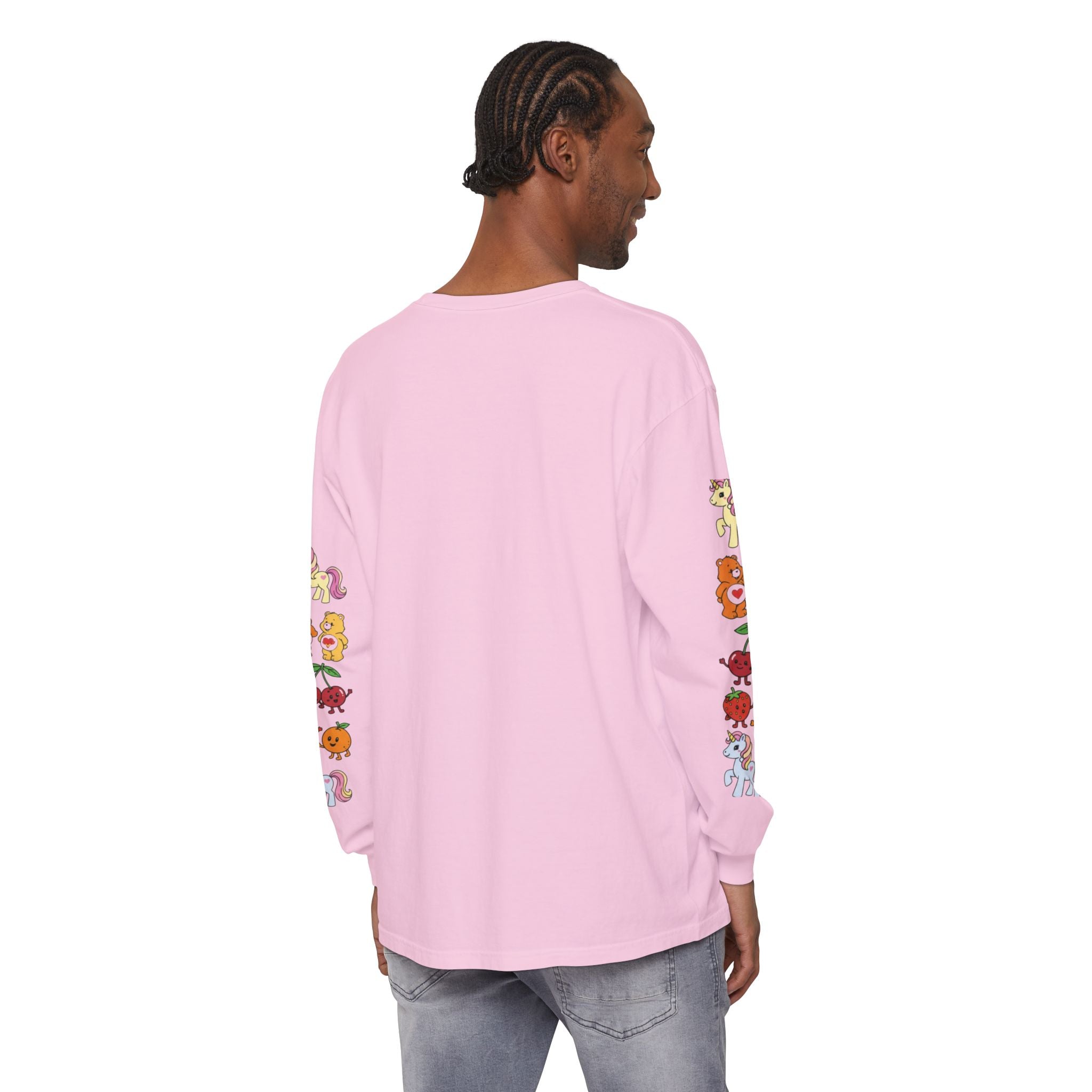 Long Sleeve T‑Shirt — Retro Cute Fruit & Pony Sleeve Print
