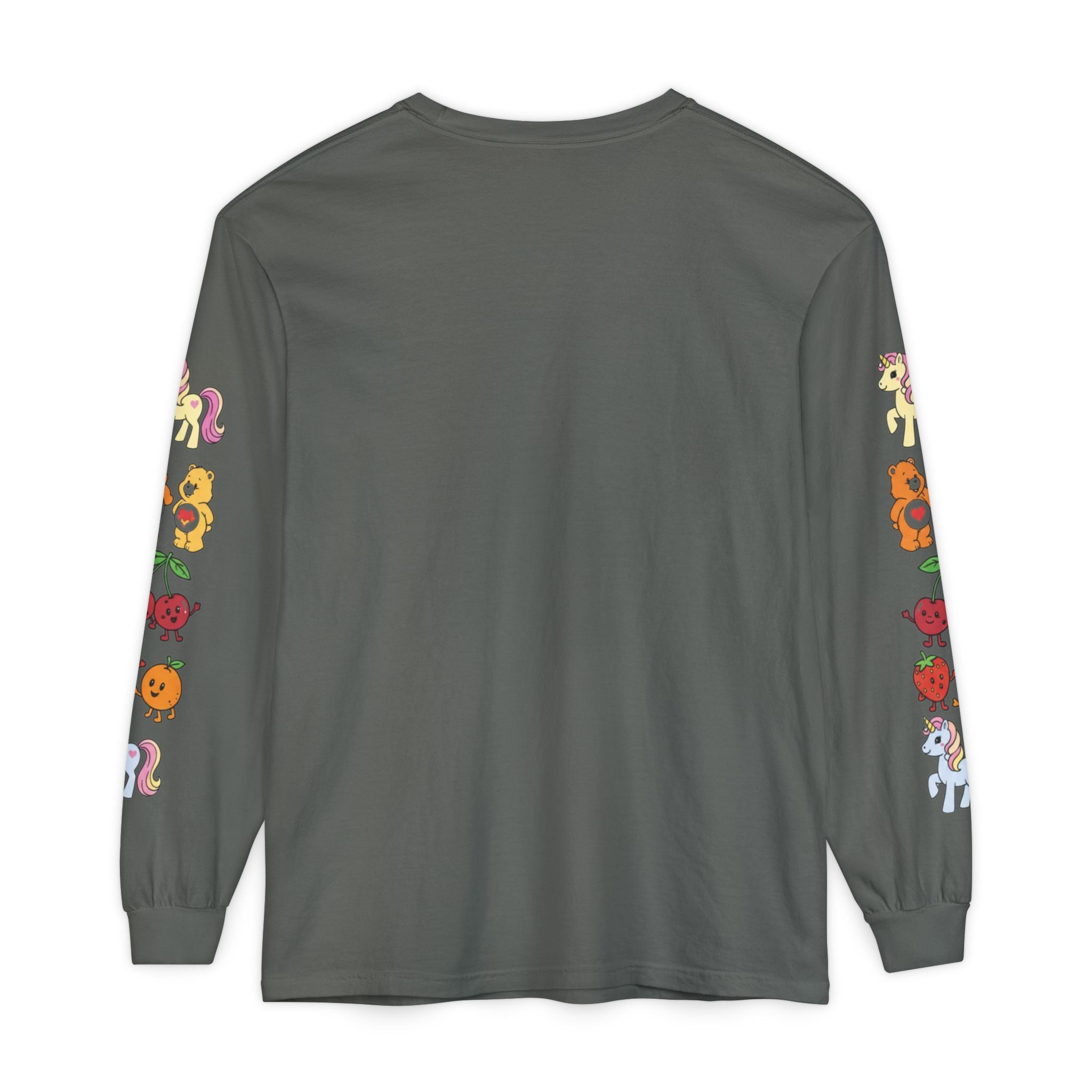 Long Sleeve T‑Shirt — Retro Cute Fruit & Pony Sleeve Print