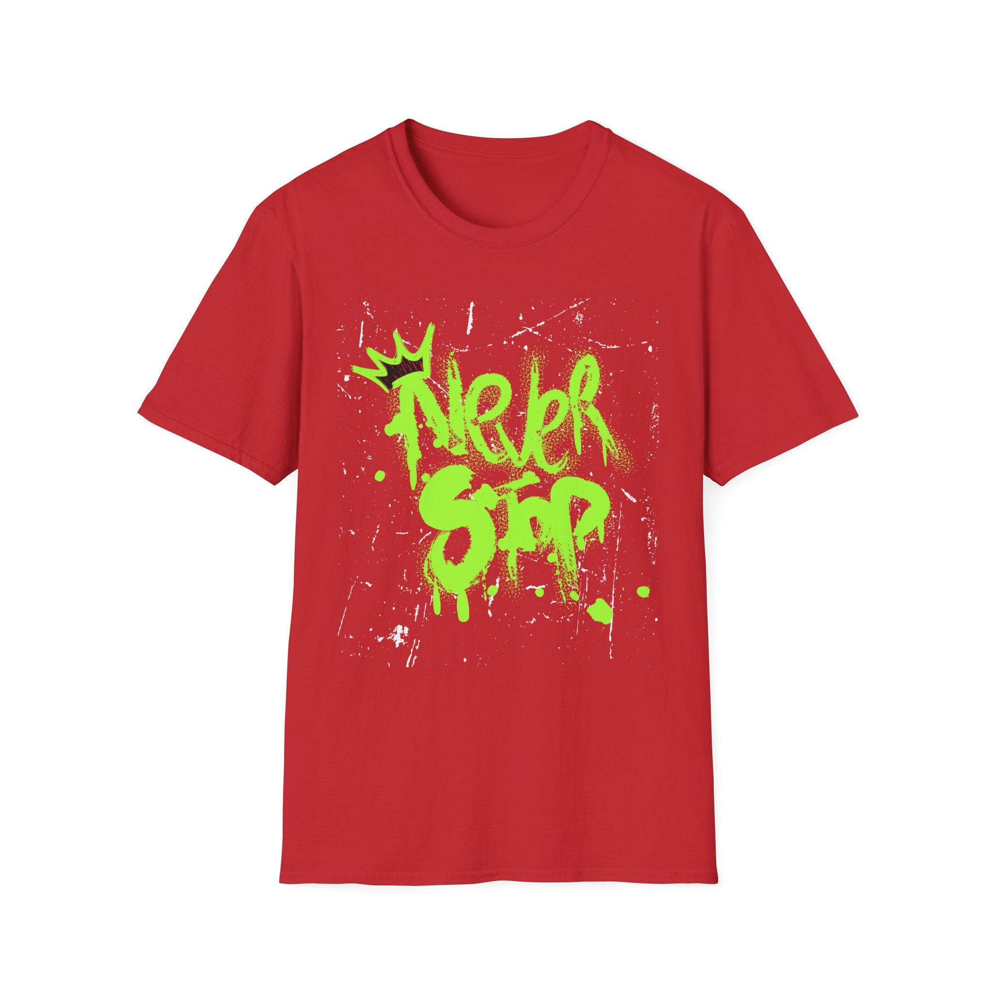 Never Stop Graffiti T-Shirt — Neon Green Street Art Tee