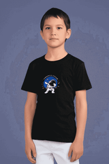 Boys Black Round Neck Half Sleeve Astronaut T-shirt - Drapelet