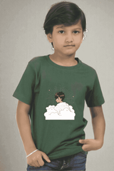 Boys Bottle Green Round Neck Half Sleeve Dreamer T-shirt - Drapelet