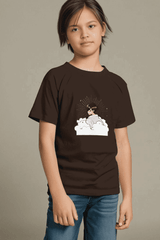 Boys Coffee Brown Round Neck Half Sleeve Dreamer T-shirt - Drapelet