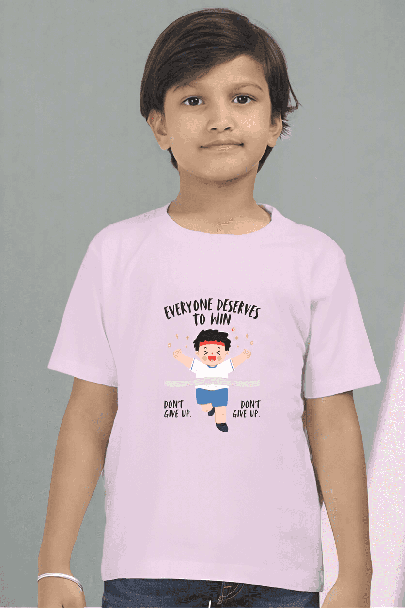 Boys Light Baby Pink Round Neck Half Sleeve Runner T-shirt - Drapelet
