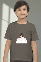 Boys Olive Green Round Neck Half Sleeve Dreamer T-shirt - Drapelet