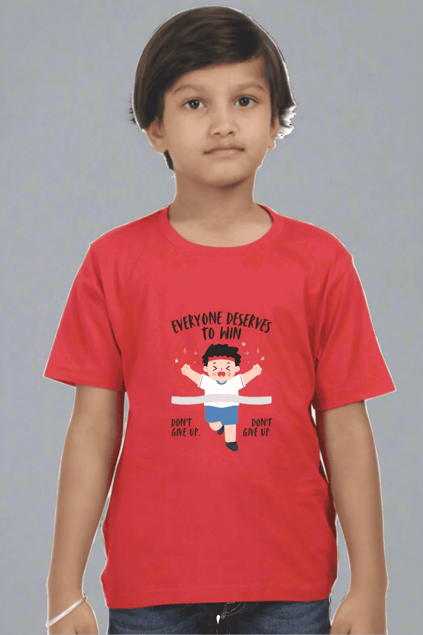 Boys Red Round Neck Half Sleeve Runner T-shirt - Drapelet