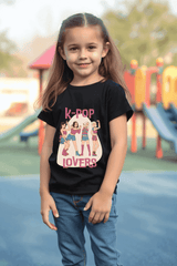 Girls Black Round Neck Half Sleeve K-pop lovers T-shirt - Drapelet