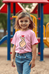 Girls Pink Round Neck Half Sleeve K-PoP Love T-shirt - Drapelet