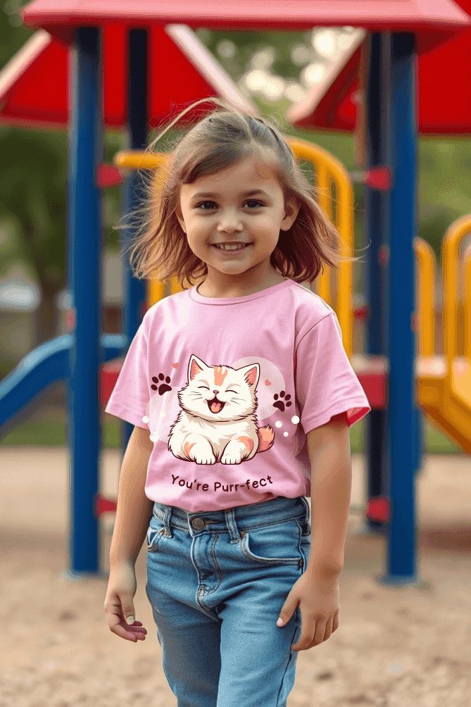 Girls Pink Round Neck Half Sleeve Perfect T-shirt - Drapelet