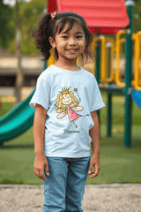 Girls White Round Neck Half Sleeve Mini Princess T-shirt - Drapelet