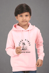 Kids Baby Pink Unisex Beach Vibes Hooded Sweatshirt - Drapelet
