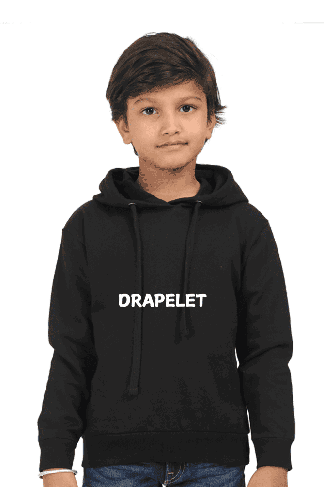 Kids Unisex Drapelet Black Hooded Sweatshirt - Drapelet
