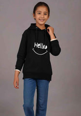 Kids Unisex Hello Smile Black Hooded Sweatshirt - Drapelet
