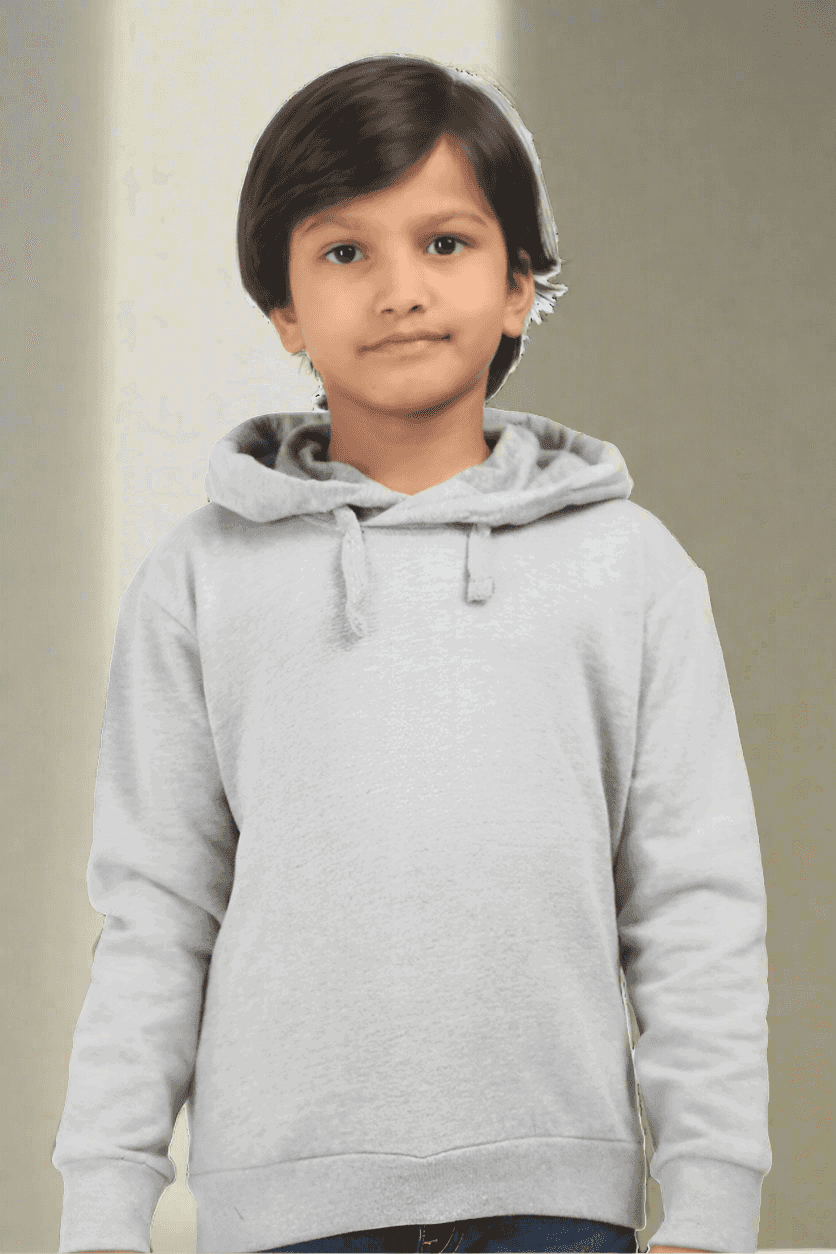 Kids Unisex Plain Grey Melange Hooded Sweatshirt - Drapelet