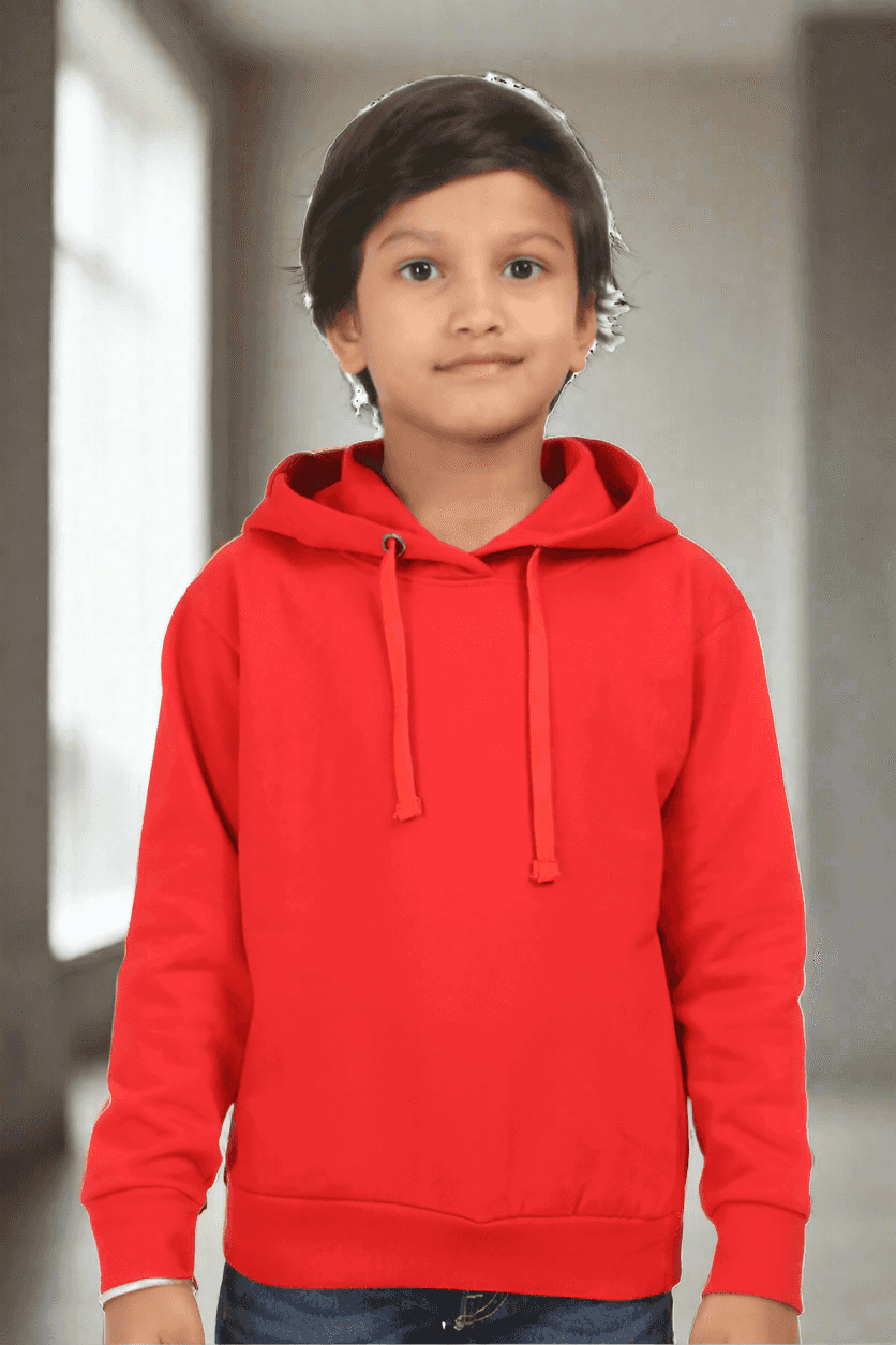Kids Unisex Plain Red Hooded Sweatshirt - Drapelet