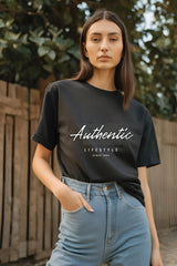 Women's Round Neck Black Half Sleeve Authentic T-shirt