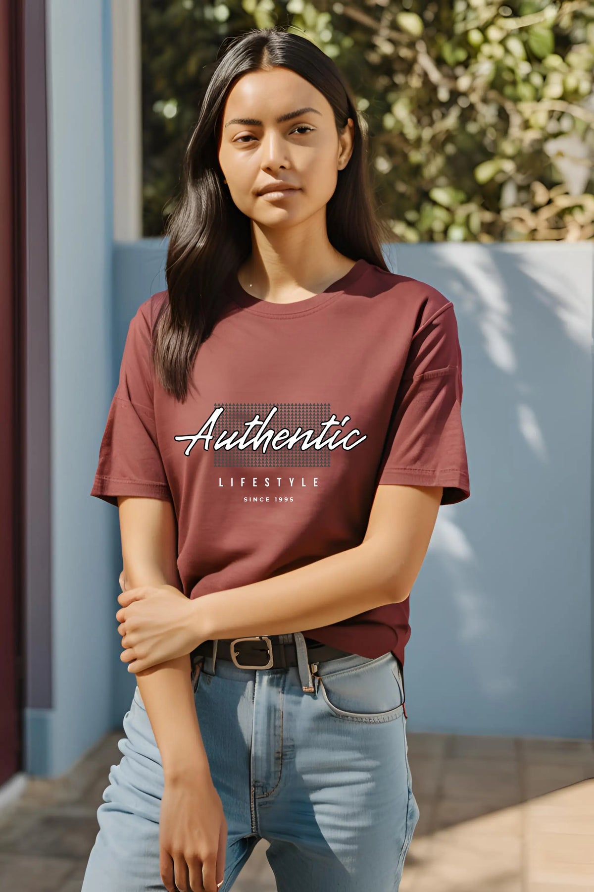 Women's Round Neck Maroon Half Sleeve Authentic T-shirt