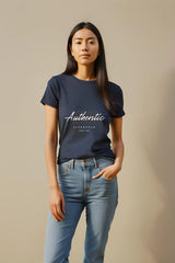 Women's Round Neck Navy-blue Half Sleeve Authentic T-shirt