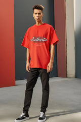 Unisex Red Round Neck Half Sleeve Authentic Oversized T-shirt