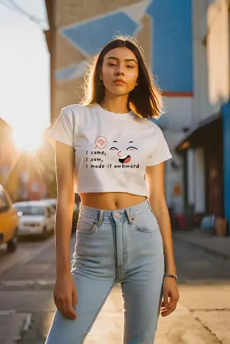 Women's I Made It Awkward White Crop Top