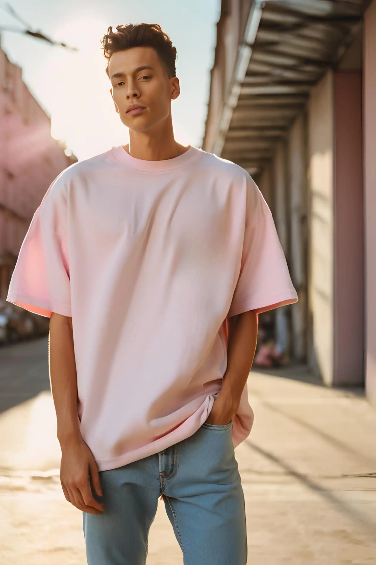 Unisex Baby Pink Oversized Plain T-Shirt