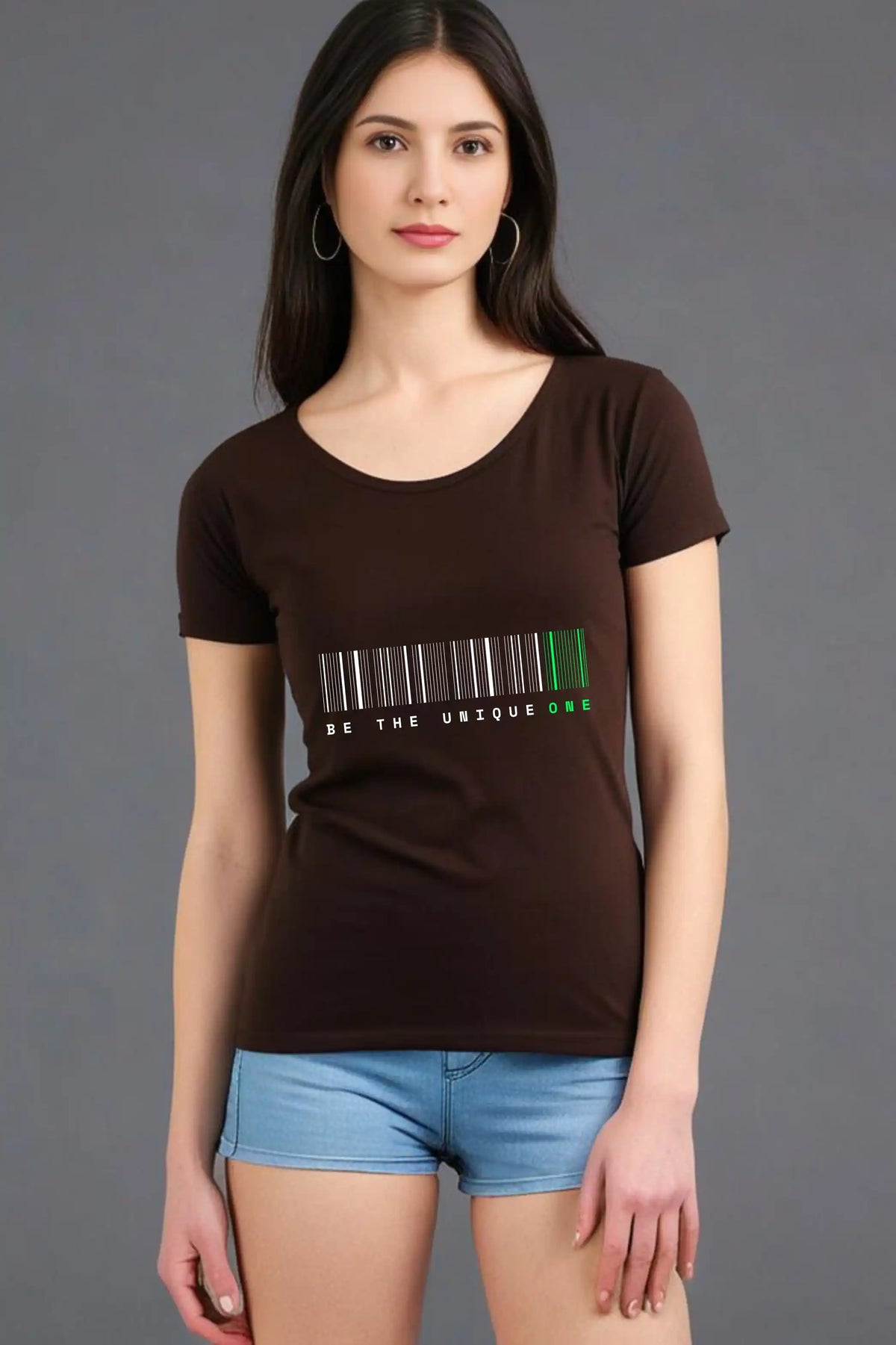 Women's Coffee Brown Round Neck Half Sleeve Be Unique T-shirt