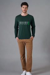 Men's Be Unique Round Neck Bottle Green Full Sleeve T-shirt