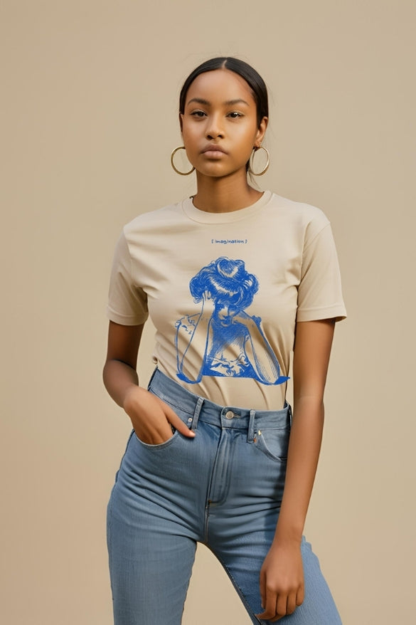Women's Sketch Woman Portrait Half Sleeve T-shirt