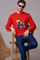 Men's Round Neck Red Full Sleeve Biker T-shirt