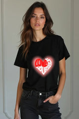 Women's Black Half Sleeve Graphic T-Shirt