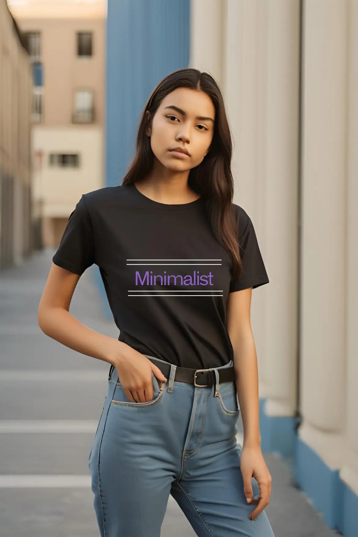 Women's Minimalist Black Half Sleeve T-shirt