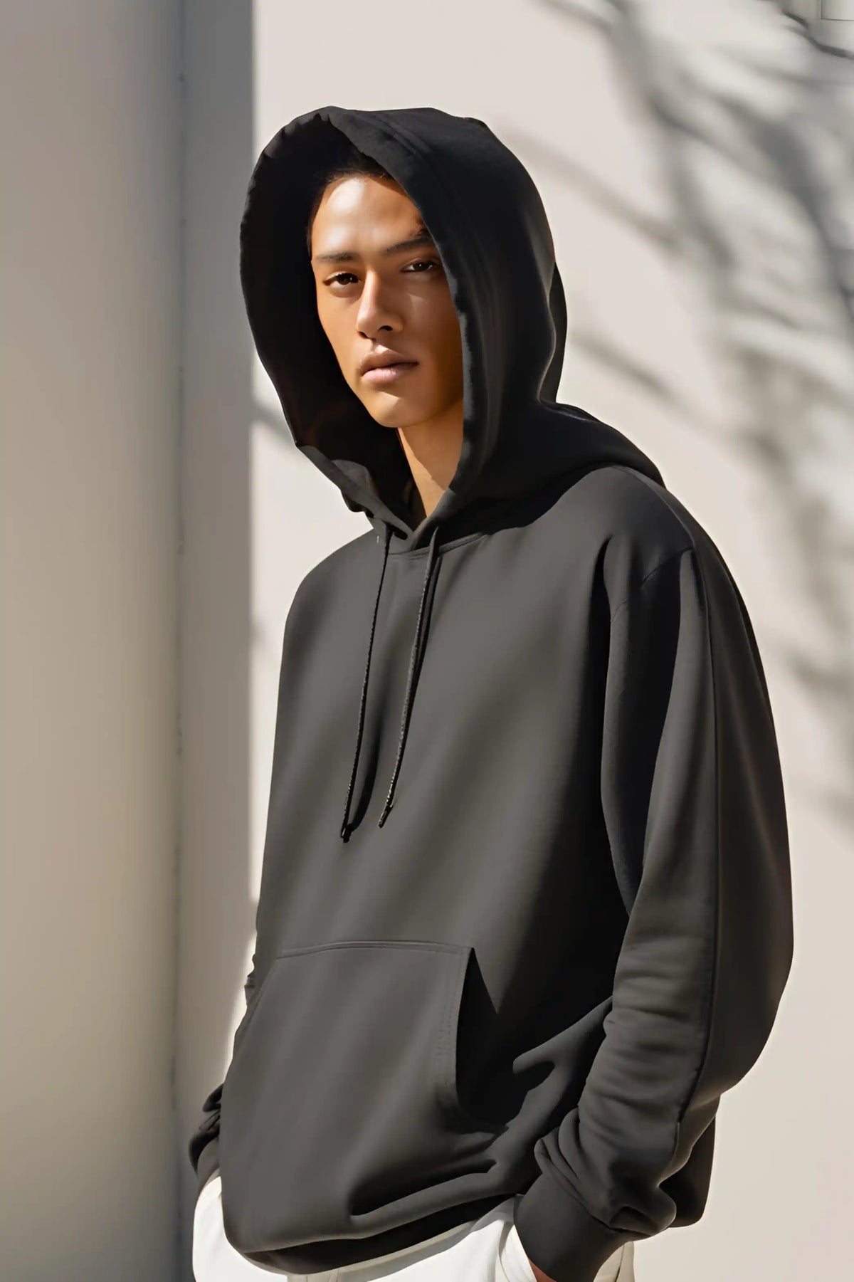 Unisex Black Oversized Hooded Plain Sweatshirt