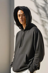 Unisex Black Oversized Hooded Plain Sweatshirt