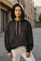Unisex Black Oversized Hooded Plain Sweatshirt