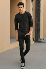 Men's Black Round Neck Full Sleeve Plain T-shirt