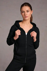 Unisex Plain Black Zipped Hoodie