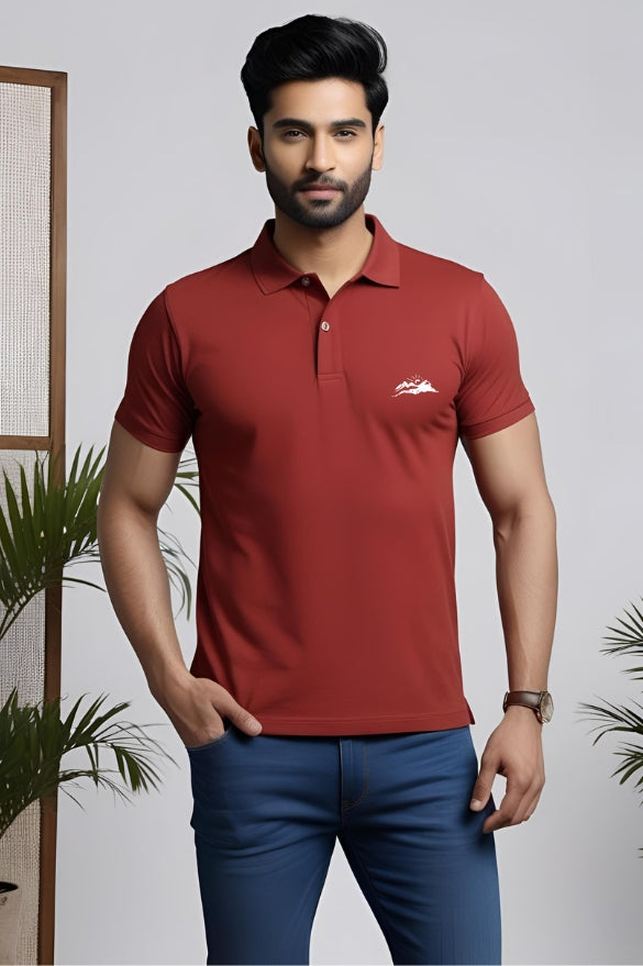 Men's Rough Sketch Mountain Art Brick Red Polo T-shirt