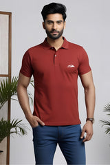 Men's Rough Sketch Mountain Art Brick Red Polo T-shirt