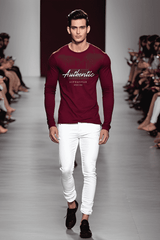 Men's Round Neck Maroon Full Sleeve Authenticity T-shirt